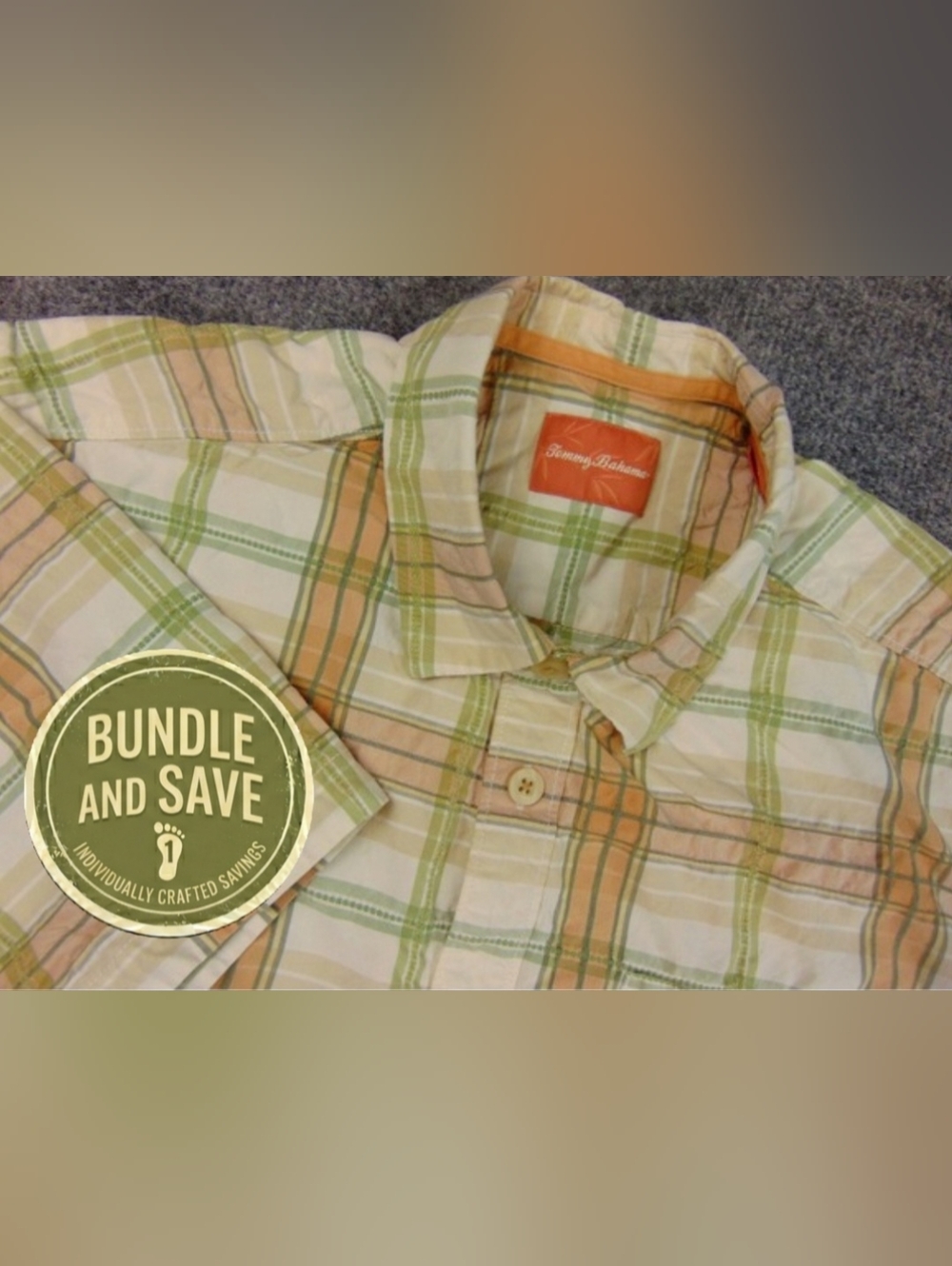 Tommy Bahama Men's Plaid Button-Down Shirt in Cream, Green & Orange
